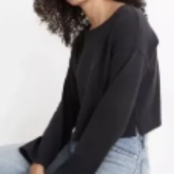 NWT Madewell Long Sleeve Crop Tulip Back Elegant Black Women's Top Small - Picture 2 of 12